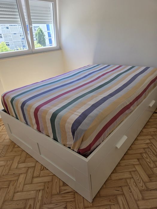 Estrutura cama c/ arrumação, branca, Luröy, 140x200 cm