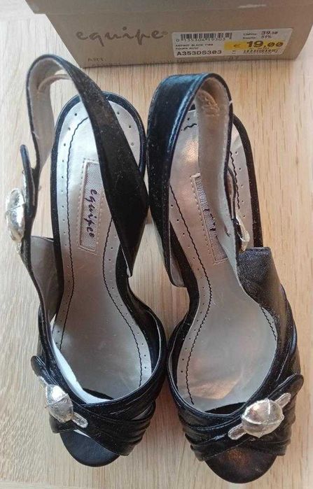 Buty włoskie na słupku, roz. 37, czarne, nowe