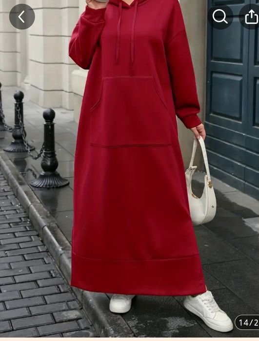 Тёплое длинное платье с капюшоном на флисе большой размер 52-54