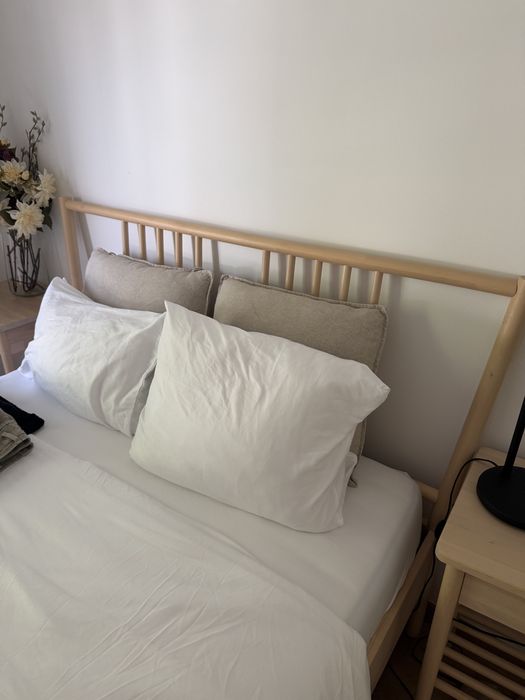 Cama Ikea BJÖRKSNÄS madeira + colchão 140