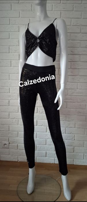 Calzedonia czarne legginsy lycra cekiny M