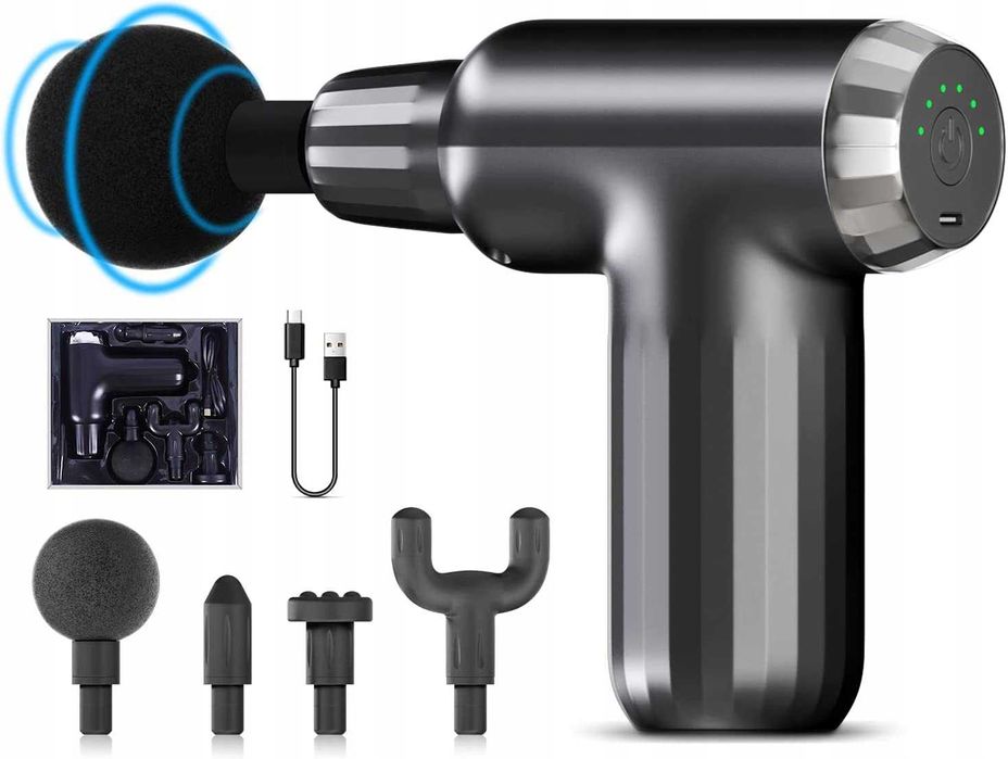 Mini pistolet do masażu 1800 mAh 6 prędkości 4 głowice masujące [2147]