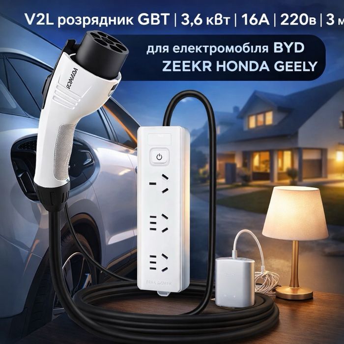 Адаптер розрядник V2L | порт GBT | BYD, ZEEKR | заживити будинок 4 квт