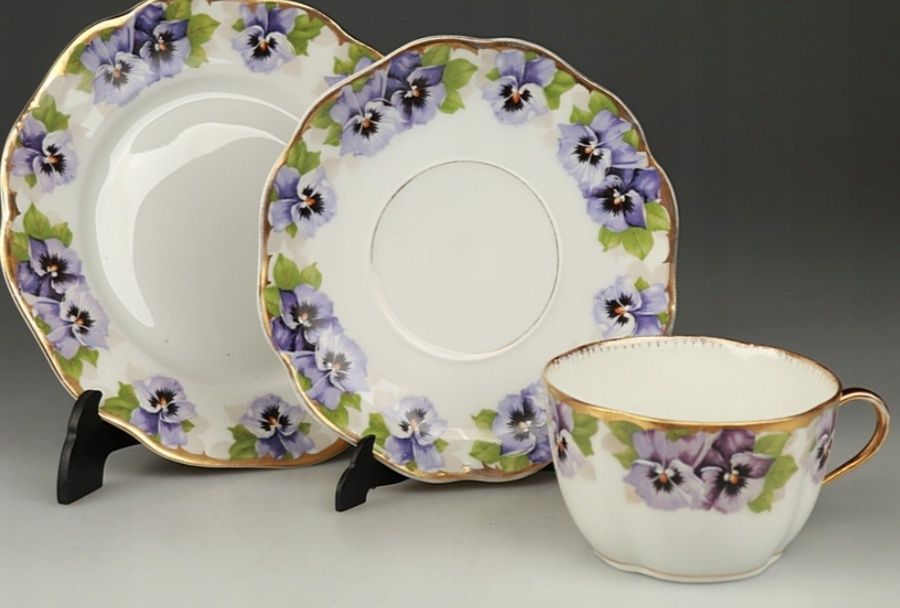 Antyczny Zestaw Śniadaniowy Rosenthal "Viktoria Luise" (Bratki), Seces