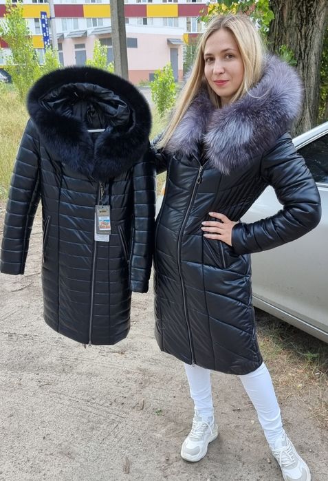 Зимовій пуховик эко кожа с натуральним хутром , пальто зимове