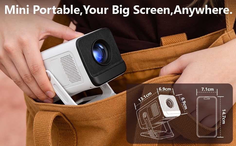 Mini projektor z WIFI 6 i Bluetooth 5.4, inteligentny przenośny projektor obsługuje 4K 1080