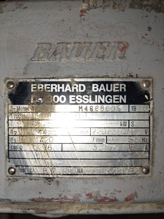 Motoredutor BAUER 0.75 KW. Silnik,  przekładnia