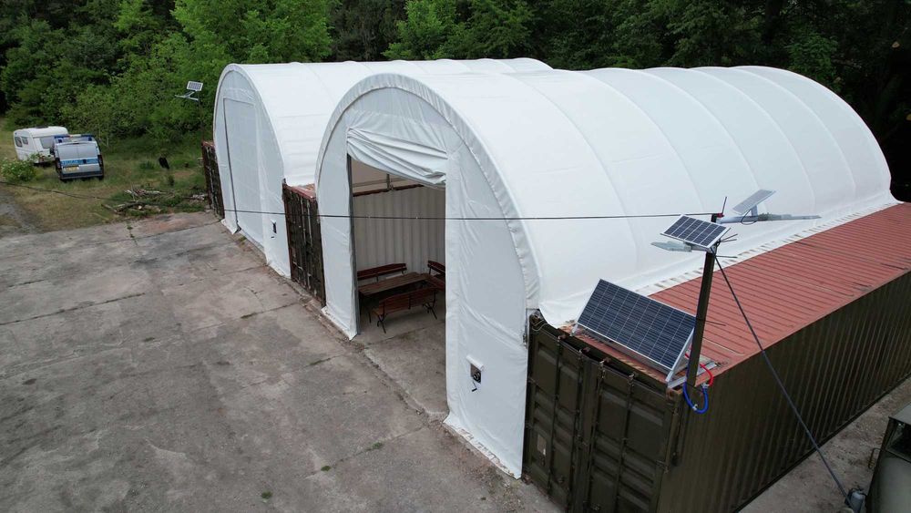 Hala Kontenerowa Łukowa 8x12m. Dostępne Plandeki- Biała, Zielona, Szara