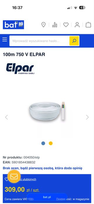 Przewód kabel płaski YDYP 3X1,5 750V 100M ELPAR