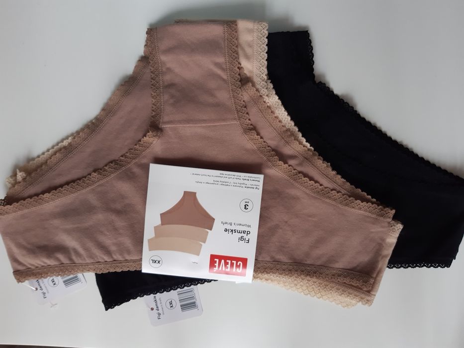 2x 3pack czarne/beżowe majtki figi damskie  Cleve r. XXL