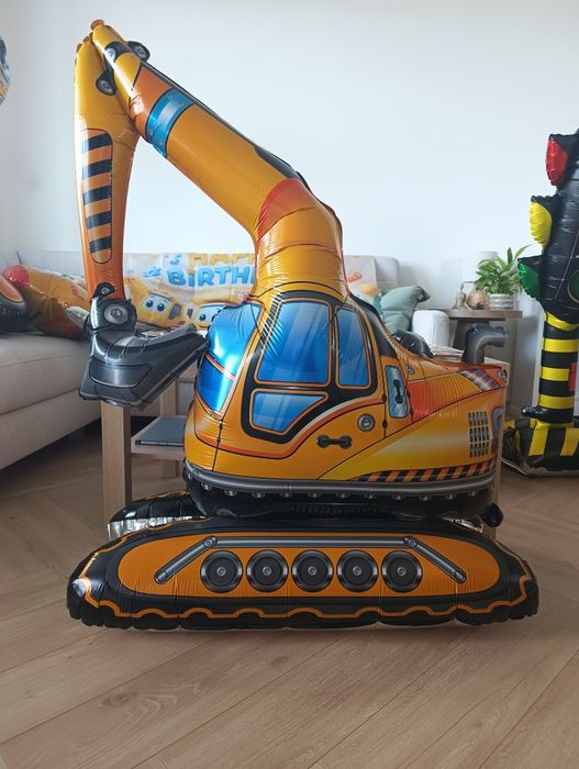 Ozdoby urodzinowe POJAZDY KOPARKA BALONY BANER talerzyki kubeczki serwetki obrus okulary