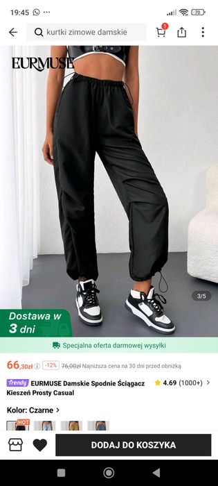 Spodnie szerokie sportowe dresy ortalionowe ściągacze s 36