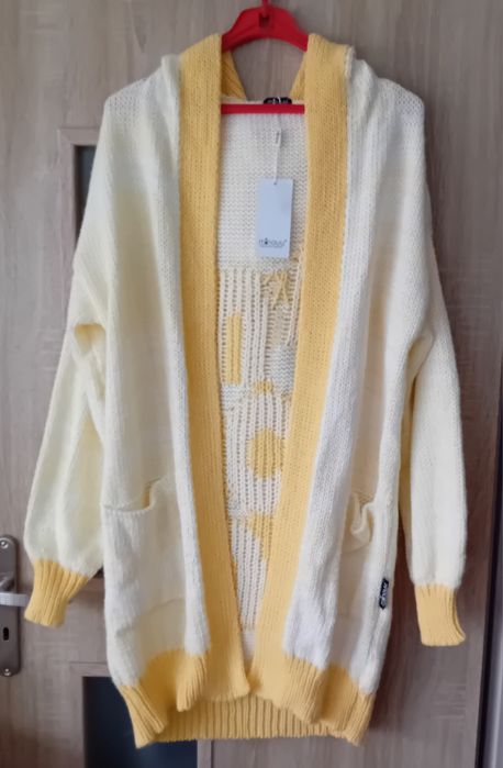 NOWY damski akrylowy sweter (kardigan), rozm. L/XL
