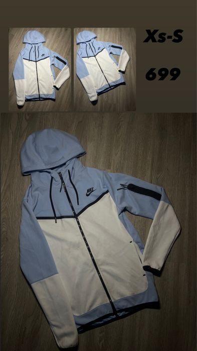 Nike Tech Fleece худі на блискавці з капюшоном, блакитно-біле