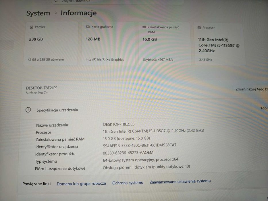 Surface Pro 7+ 1960 i5-1135G7 16GB RAM 256GB SSD