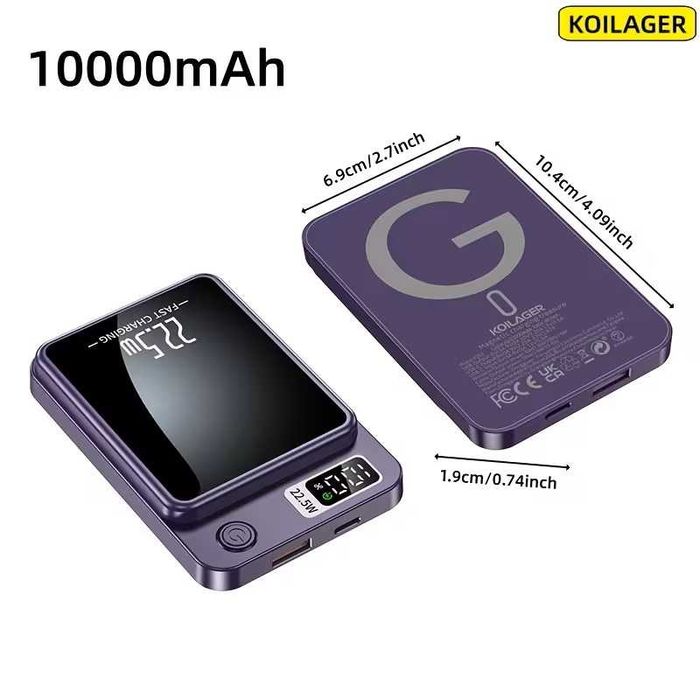 Power Bank Portátil Sem Fio com Capacidade de 10000mAh, Suporta Carregamento Rápido de 22.5W