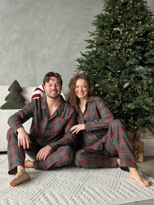 парні піжами новорічні в клітинку/піжами для сімейних фото/парний одяг
