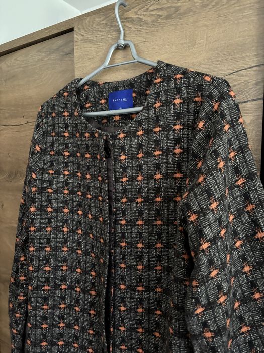 Włoski płaszcz wełniany Anonyme Designers XL 44 tweed żakard pudełkowy