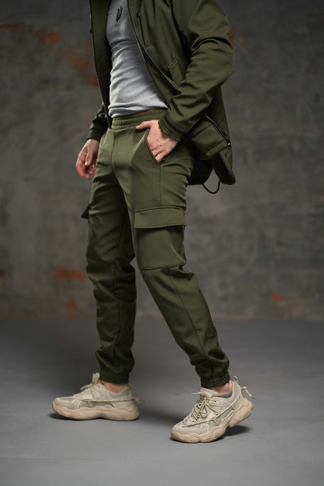 Штани карго чоловічі зимові теплі з флісом хакі