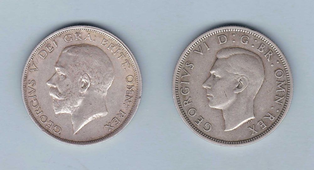 2 moedas prata meia coroa UK 1917 e 1944