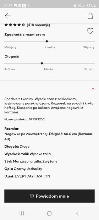 Spodnie  z talia paper bag h&m NOWE rozmiar 44