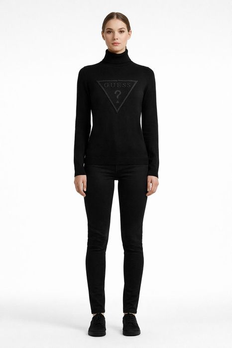 Guess czarny golf damski z logo i wełną z długim rękawem xs 1gła