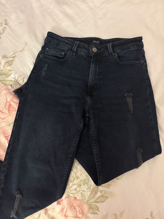 Szare czarne jeansy only z przetarciami S 36 27/32