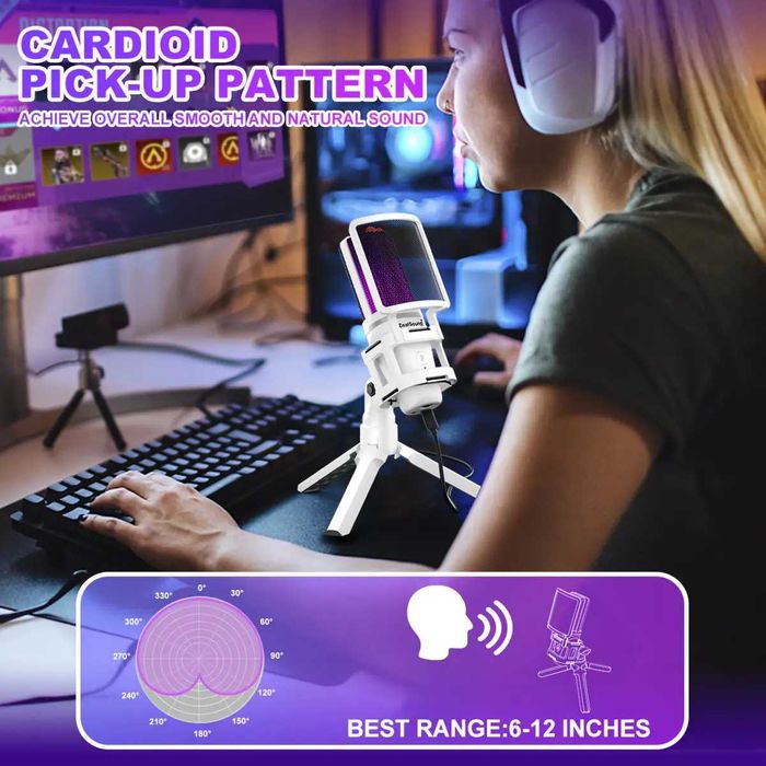 Настільний USB-мікрофон ZealSound A68 (RGB, шумозаглушення, 96 кГц)