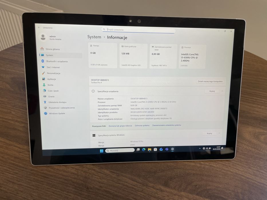 Tablet Microsoft Surface Pro 4 12,3" 2736x1824 Windows 11 8/256