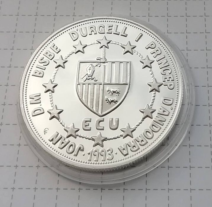 Андорра 10 дінерів 1993р. Митний союз ЄС. Sanctus Georgius. СРІБЛО.