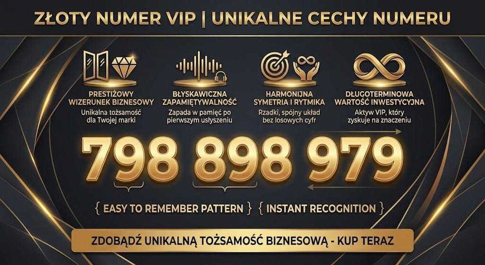 ZŁOTY NUMER VIP | 798 898 979 | Palindrom & Symetria | Cyfry 7-8-9 | Prestiż