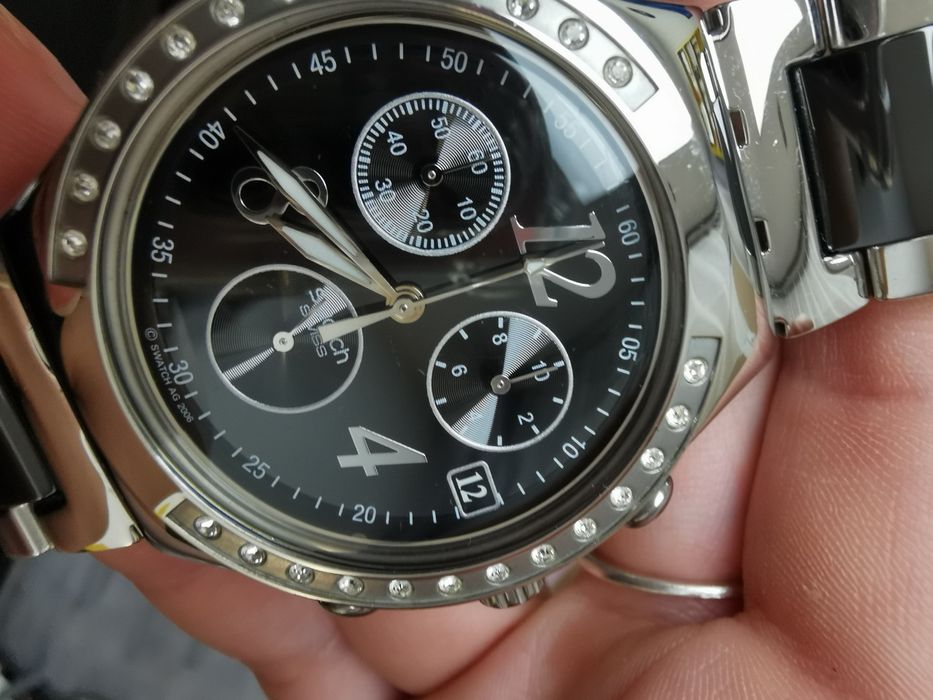 Zegarek swatch irony chrono srebrny czarny że stoperem