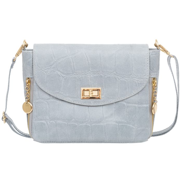 VERA PELLE torebka skórzana listonoszka kroko z paskiem V532 j.szara