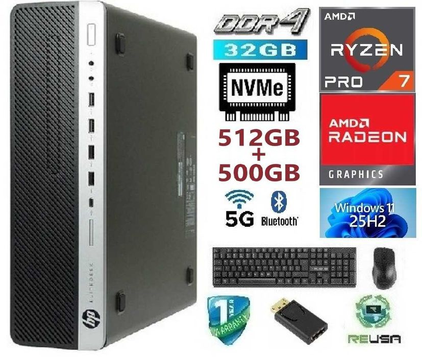 NF.53  Pç HP LowGamer 8ªG|32G|Ryzen.7.Pro.3.2G|R7-430-2G|HDMI|NVMe512+HD500|W11