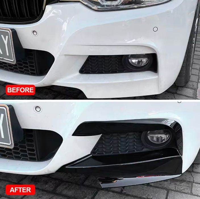 Накладки на передний бампер BMW F30 жабры усы обвес БМВ Ф30 зябра