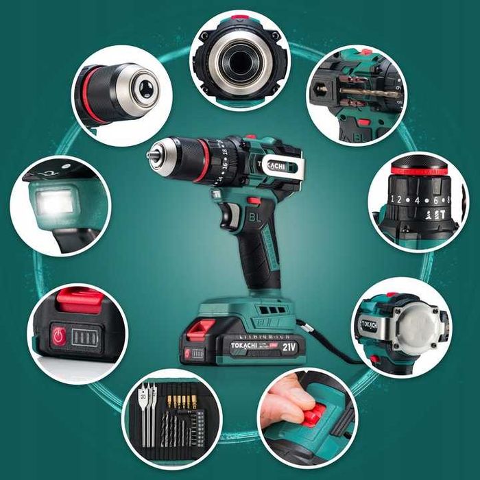 ZESTAW Wiertarko wkrętarka akumulatorowa BEZSZCZOTKOWA udarowa PRO 21V