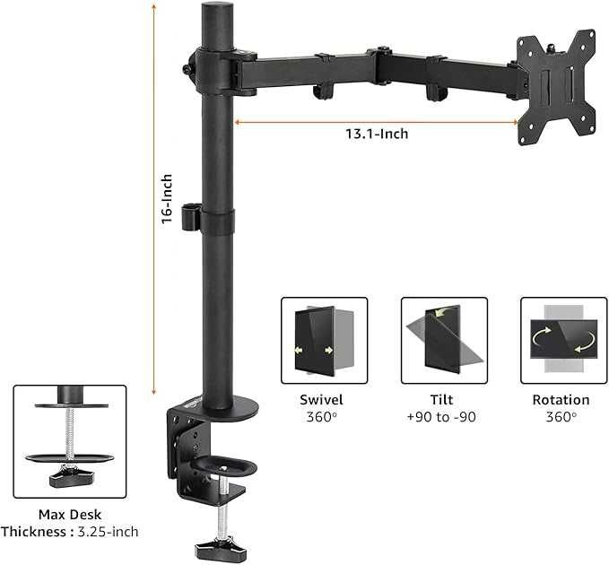 Amazon Basics Stojak na 1 monitor komputerowy, do biurka