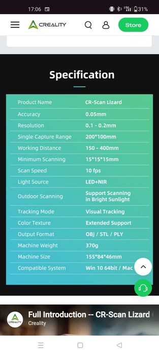 Scanner 3d Creality CR- Scan  lizzard premium