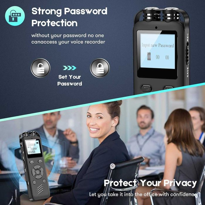 AOMAGO Cyfrowy rejestrator dźwięku dyktafon 32GB podsłuch 1536 Kbs Aux