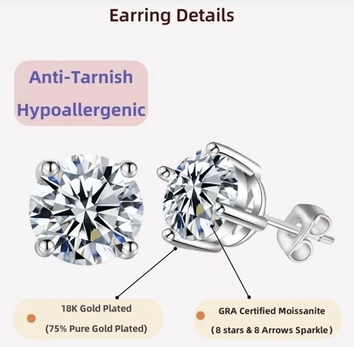 Срібні сережки з діамантами муасанітами 1ct+1ct. Сертифікат!