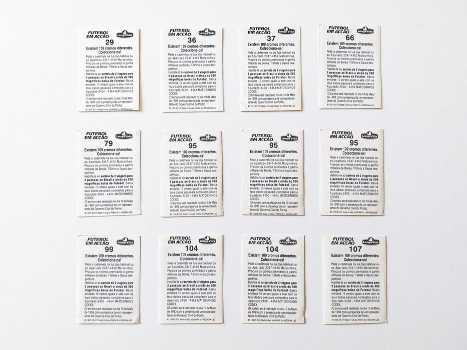 12 cromos FUTEBOL EM ACÇÃO 1992-93 | Longa Vida lote ou venda avulso