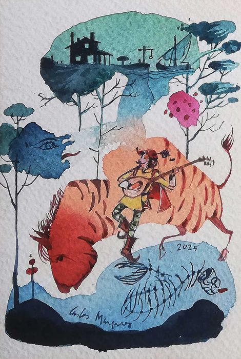 Aguarela. Trovador.Fantasia, Surreal. Original de Carlos Marques