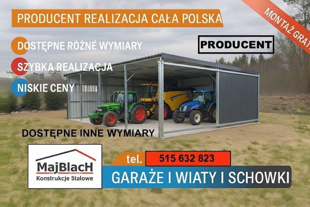 Garaż Blaszany|Wiata na pojazdy|ZADASZENIE 6x6|Konstrukcja – Maj-BlacH