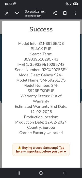 Samsung S24+ do naprawy lub na części
