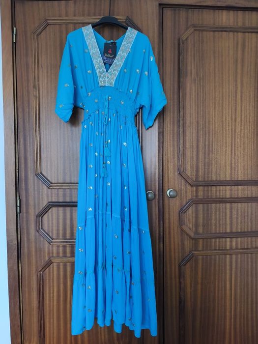 Vestido maxi turquesa