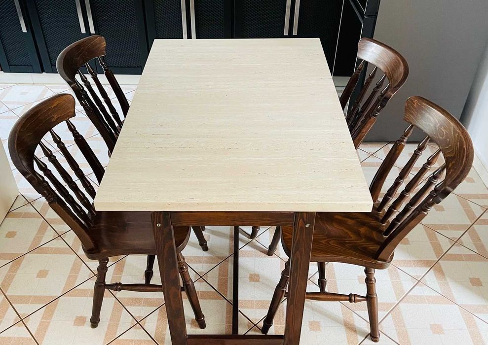 Cztery drewniane brązowe krzesła LITE DREWNO + duży stół GRATIS