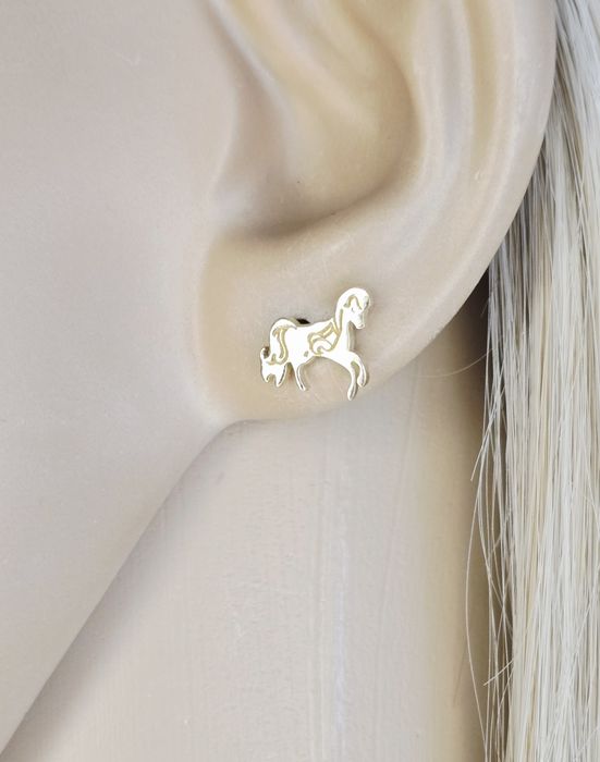 Złote kolczyki wtykane konie próba 585 14k