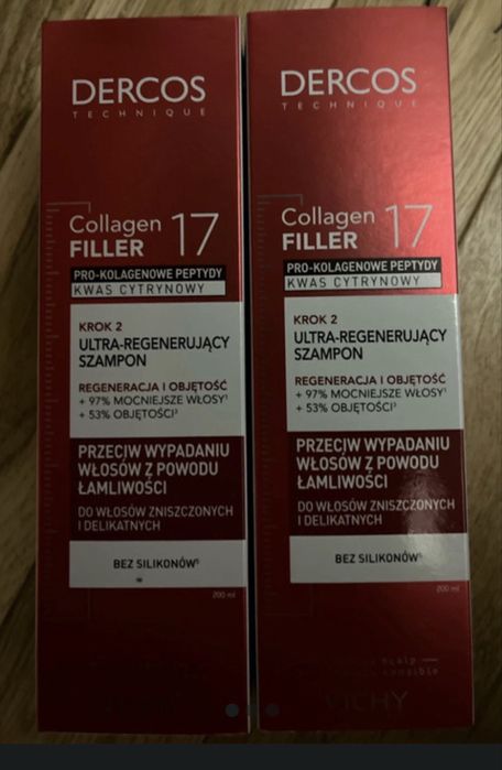 Vichy 2szt Dercos Collagen 17 Filler ultraregenerujący szampon 200ml