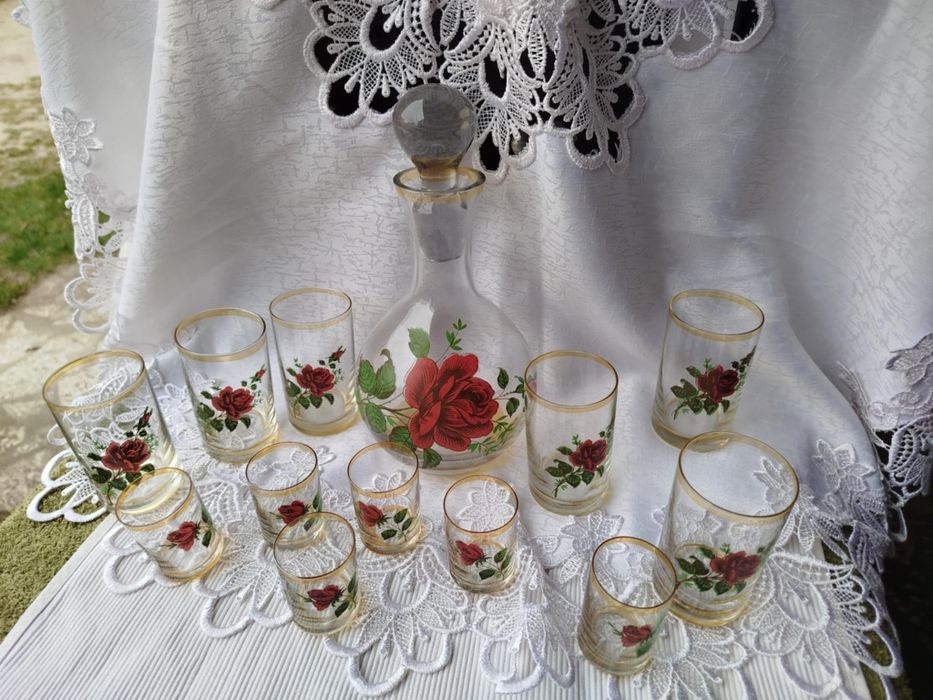 Karafka+ szklaneczki+kieliszki vinted PRL