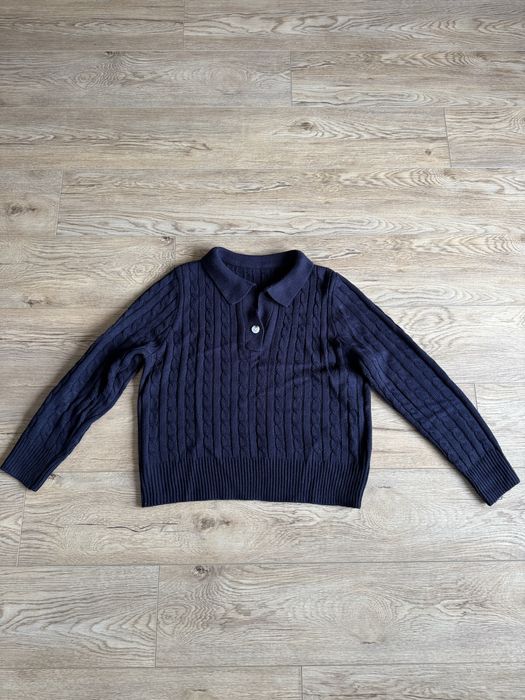 Granatowy 100% wiskoza elegancki przeplatany damski sweter z kołnierzykiem rozmiar M